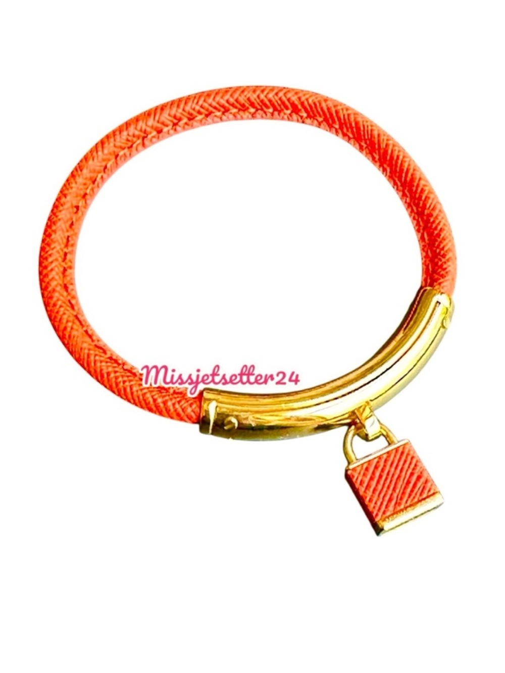 Michael Kors Orange and Gold Signature Padlock Leather Bracelet EUC